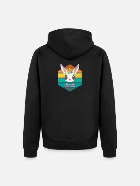 Pastell-Einhorn und Blumenkrone - Unisex Premium Bio Zip Hoodie - Schwarz