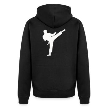 Coup de pied haut en silhouette d’arts martiaux - Veste à capuche bio Premium Unisexe - noir - Dos - Nico (187cm)