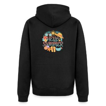 Hello Summer Tropenprint Strand-Accessoires - Unisex Premium Bio Zip Hoodie - Schwarz - Hinten - Nico (187cm)