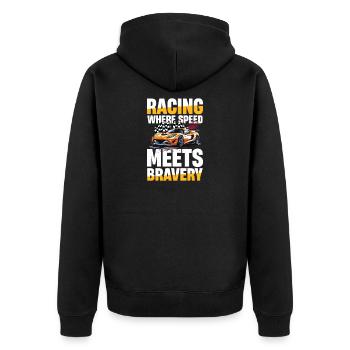 Racing where speed meets courage - Unisex Premium Organic Zip Hoodie - black - Back - Nico (187cm)