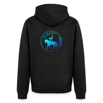 Voltigieren Nadel – Sport Outfit für Voltigierer - Unisex Premium Bio Zip Hoodie - Schwarz - Hinten - Nico (187cm)