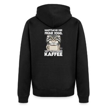 Kaffee Und Pallas Katze Humor Motiv | Manul Katzen - Unisex Premium Bio Zip Hoodie - Schwarz - Hinten - Nico (187cm)