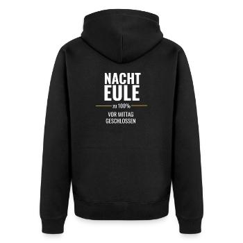 Nachteule zu 100% – Vor Mittag geschlossen - Unisex Premium Bio Zip Hoodie - Schwarz - Hinten - Nico (187cm)