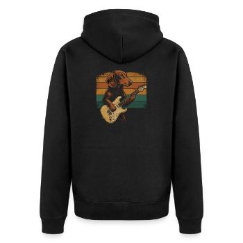 Dackel Hund mit E-Gitarre Retro-Look - Unisex Premium Bio Zip Hoodie - Schwarz - Hinten - Nico (187cm)