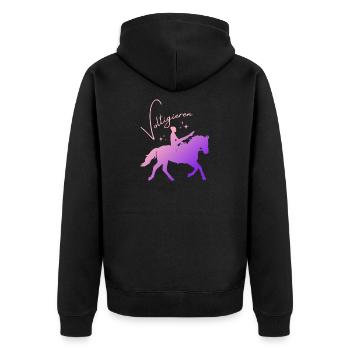 Voltigieren Mühle – Sport Outfit für Voltigierer - Unisex Premium Bio Zip Hoodie - Schwarz - Hinten - Nico (187cm)