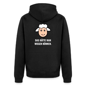 Das hätte man wissen können - Unisex Premium Bio Zip Hoodie - Schwarz - Hinten - Nico (187cm)
