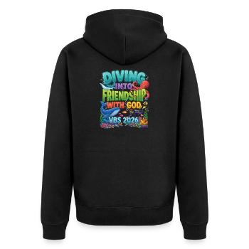Diving Friendship God VBS 2026 - Unisex Premium Organic Zip Hoodie - black - Back - Nico (187cm)