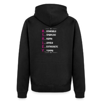 Ashley Name Gift - Unisex Premium Bio Zip Hoodie - Schwarz - Hinten - Nico (187cm)