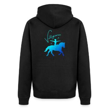 Voltigieren Grundsitz – Sport Outfit für Voltigier - Unisex Premium Bio Zip Hoodie - Schwarz - Hinten - Nico (187cm)