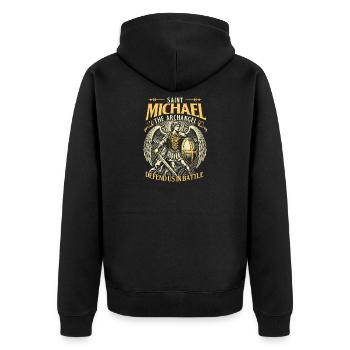 Saint Michael Archangel Defend Battle - Unisex Premium Organic Zip Hoodie - black - Back - Nico (187cm)