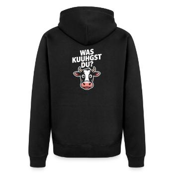 Was Kuuhgst Du? Kuh Kopf Illustration - Unisex Premium Bio Zip Hoodie - Schwarz - Hinten - Nico (187cm)
