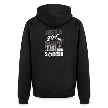 Einfach ein Mädchen, das Ratten und Fußball liebt - Unisex Premium Bio Zip Hoodie - Schwarz - Hinten - Nico (187cm)