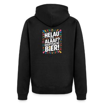 Bier Karneval Fasching Köln Helau oder Alaaf Bier - Unisex Premium Bio Zip Hoodie - Schwarz - Hinten - Nico (187cm)