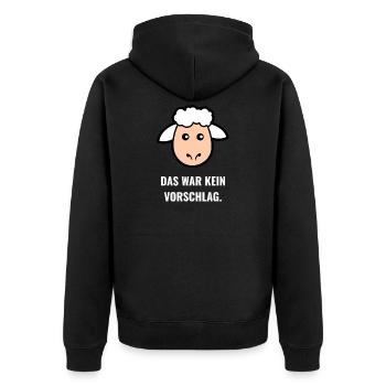 Schaf Spruch: Kein Vorschlag - Unisex Premium Bio Zip Hoodie - Schwarz - Hinten - Nico (187cm)