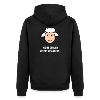 Geduld weidet woanders Spruch - Unisex Premium Bio Zip Hoodie - Schwarz - Hinten - Nico (187cm)
