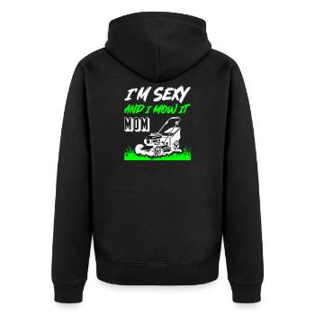 I_Am_Sexy_And_I_Mow_It_Mom - Unisex Premium Bio Zip Hoodie - Schwarz - Hinten - Nico (187cm)