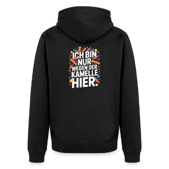 Karneval Nur Wegen Der Kamelle Hier Karnevalszug - Unisex Premium Bio Zip Hoodie - Schwarz - Hinten - Nico (187cm)