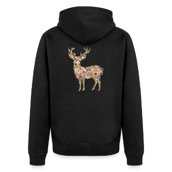 Rook Deer | Floral deer made of wildflowers - Unisex Premium Organic Zip Hoodie - black - Back - Nico (187cm)