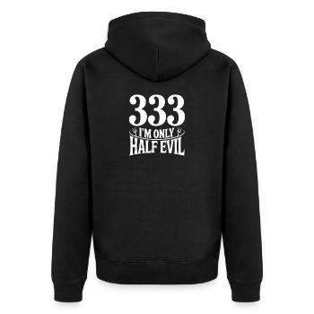 333 Ich bin nur halb böse - Unisex Premium Bio Zip Hoodie - Schwarz - Hinten - Nico (187cm)