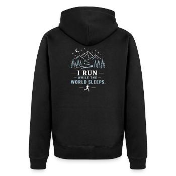 Trailrunning – Ich laufe, während die Welt schläft - Unisex Premium Bio Zip Hoodie - Schwarz - Hinten - Nico (187cm)