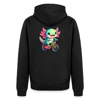 Little Axolotl on a Bicycle - Unisex Premium Organic Zip Hoodie - black - Back - Nico (187cm)