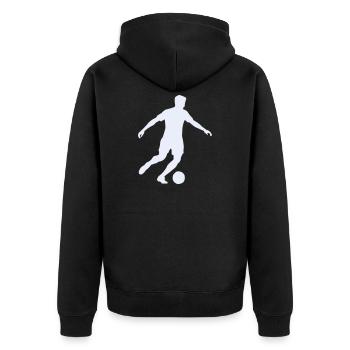 fussball_sport - Unisex Premium Bio Zip Hoodie - Schwarz - Hinten - Nico (187cm)