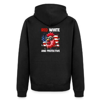Patriotic Farmer Rooster Flock Poultry USA Pride C - Unisex Premium Bio Zip Hoodie - Schwarz - Hinten - Nico (187cm)
