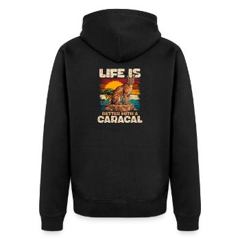 Das Leben ist besser mit einem Karakal. - Unisex Premium Bio Zip Hoodie - Schwarz - Hinten - Nico (187cm)