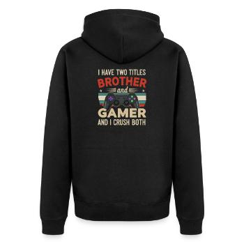 Bruder und Gamer - Unisex Premium Bio Zip Hoodie - Schwarz - Hinten - Nico (187cm)