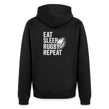 Manger dormir rugby répéter - Veste à capuche bio Premium Unisexe - noir - Dos - Nico (187cm)