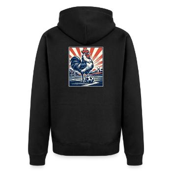 Frankreich Hahn Fußball Fan Motiv Wappentier  - Unisex Premium Bio Zip Hoodie - Schwarz - Hinten - Nico (187cm)