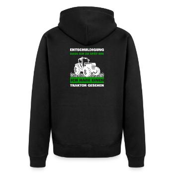Ich habe einen Traktor gesehen Landwirt Trecker - Unisex Premium Bio Zip Hoodie - Schwarz - Hinten - Nico (187cm)