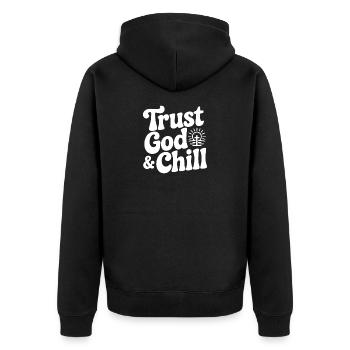 Trust God & Chill - Unisex Premium Organic Zip Hoodie - black - Back - Nico (187cm)