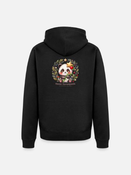 Kleiner Sternen Panda im Blattkranz - Unisex Premium Bio Zip Hoodie - Schwarz