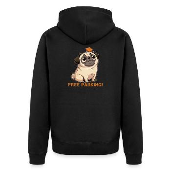 Funny Pug Free Parking - Unisex Premium Organic Zip Hoodie - black - Back - Nico (187cm)