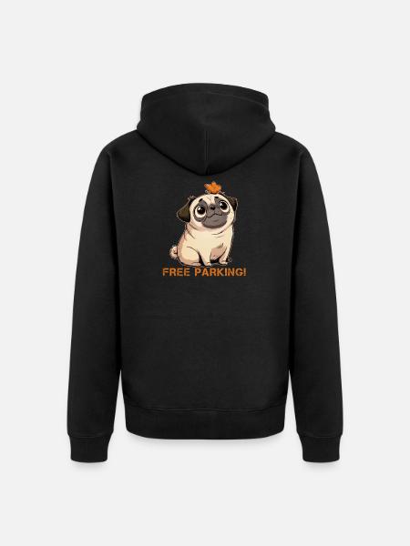 Lustiger Mops Free Parking - Unisex Premium Bio Zip Hoodie - Schwarz