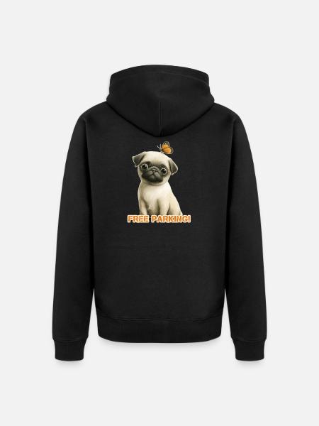 Funny Pug Free Parking - Unisex Premium Organic Zip Hoodie - black