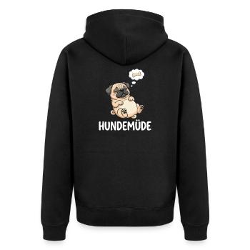 Hundemüde Traum-Pug Knochen - Unisex Premium Bio Zip Hoodie - Schwarz - Hinten - Nico (187cm)