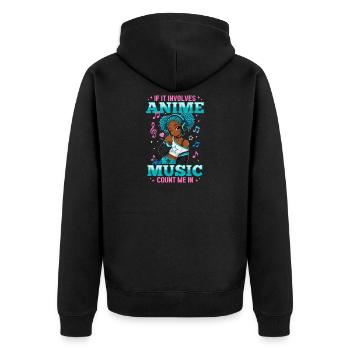 Anime and Music Chibi Black Girl - Unisex Premium Bio Zip Hoodie - Schwarz - Hinten - Nico (187cm)