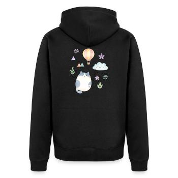 Chat aquarelle mignon et montgolfière - Veste à capuche bio Premium Unisexe - noir - Dos - Nico (187cm)