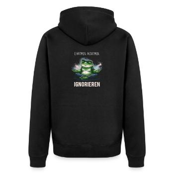 Yoga Frosch Einatmen Ausatmen Ignorieren - Unisex Premium Bio Zip Hoodie - Schwarz - Hinten - Nico (187cm)