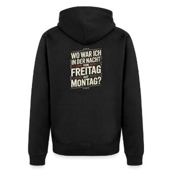 Nacht von Freitag auf Montag Filmriss Party JGA - Unisex Premium Bio Zip Hoodie - Schwarz - Hinten - Nico (187cm)