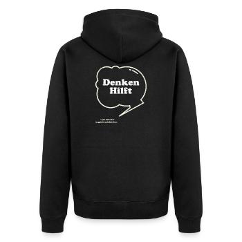 Denken Hilft Lustiger Sarkasmus - Unisex Premium Bio Zip Hoodie - Schwarz - Hinten - Nico (187cm)