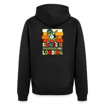Schulanfang 2026 Einschulung Junge Mädchen Kita - Unisex Premium Bio Zip Hoodie - Schwarz - Hinten - Nico (187cm)