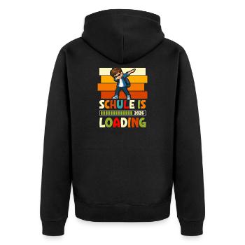 Schulanfang 2026 Einschulung Junge Mädchen Kita - Unisex Premium Bio Zip Hoodie - Schwarz - Hinten - Nico (187cm)