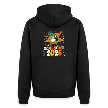 Schulanfang 2026 Einschulung Junge Mädchen Kita - Unisex Premium Bio Zip Hoodie - Schwarz - Hinten - Nico (187cm)