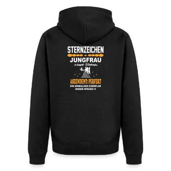 Jungfrau Sternzeichen Aszendent Perfekt - Unisex Premium Bio Zip Hoodie - Schwarz - Hinten - Nico (187cm)