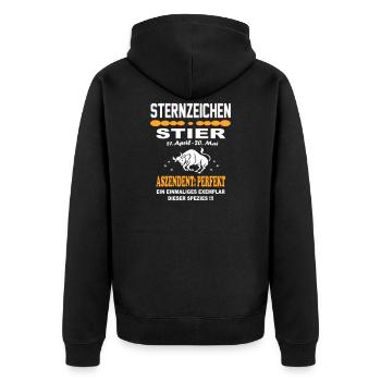 Sternzeichen Stier Ascendent Perfekt - Unisex Premium Bio Zip Hoodie - Schwarz - Hinten - Nico (187cm)