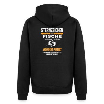 Sternzeichen Fische – Aszendent Perfekt - Unisex Premium Bio Zip Hoodie - Schwarz - Hinten - Nico (187cm)