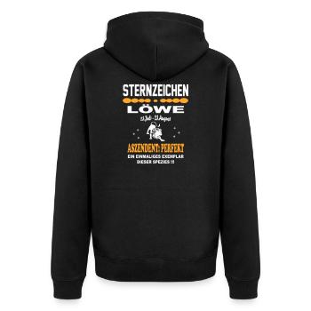 Sternzeichen Löwe: Ascendant Perfekt - Unisex Premium Bio Zip Hoodie - Schwarz - Hinten - Nico (187cm)